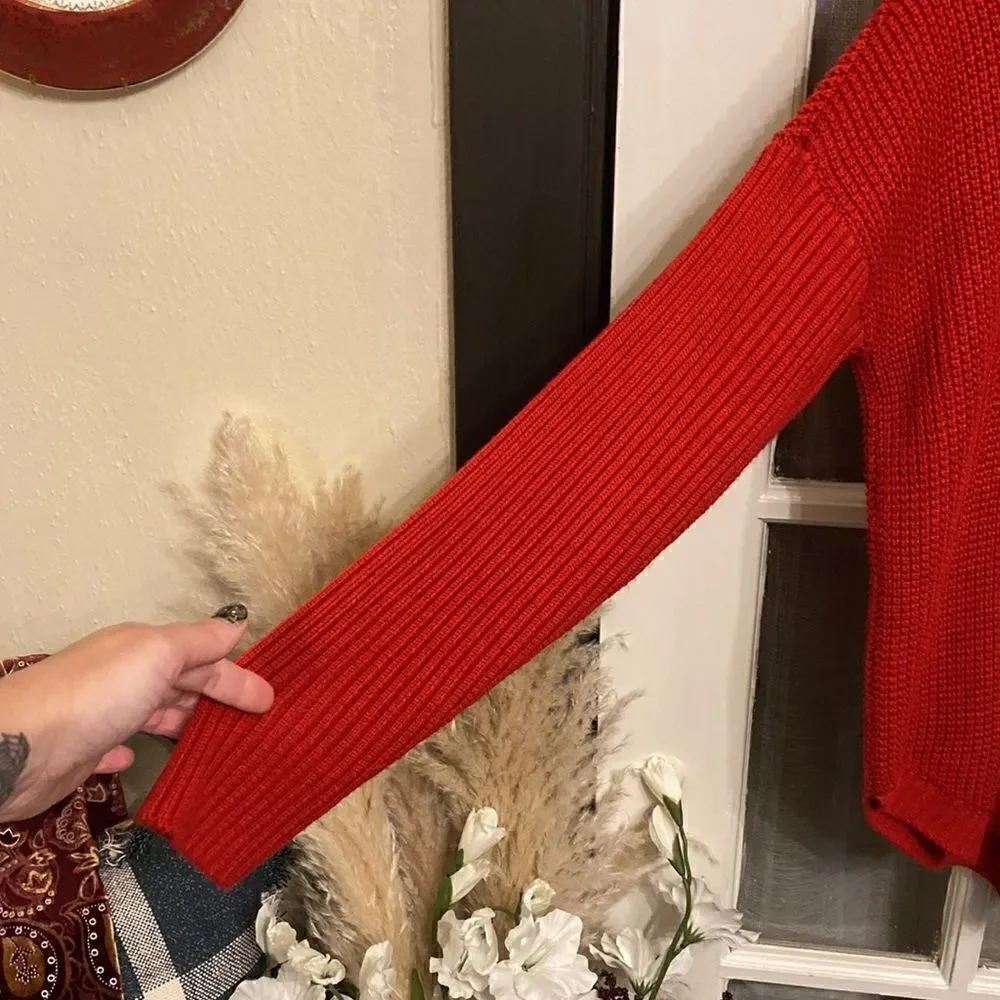 Red Waffle Knit Calvin Klein Cowlneck Sweater